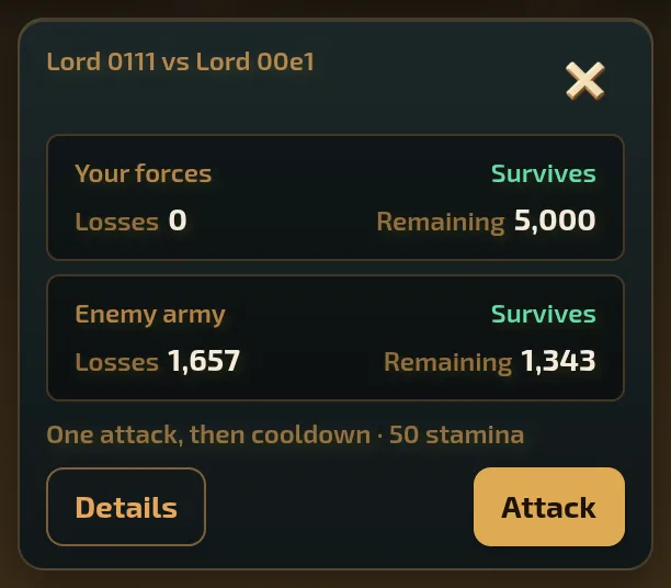 The attack forecast: each side's troops before and after.